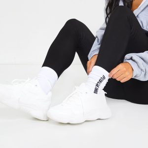 White Wide Fit Chunky Bubble Sole Panelled Up Trainers