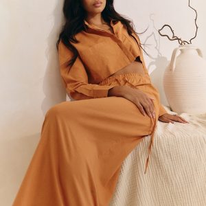 Apricot Drawstring Maxi Skirt
