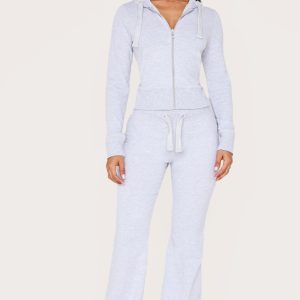 Petite Grey Marl Low Rise Skinny Flare Trousers
