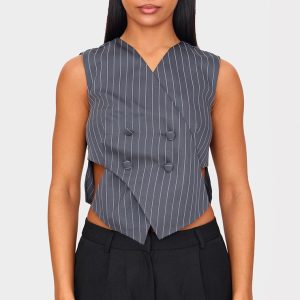 Charcoal Pinstripe Asymmetric Waistcoat