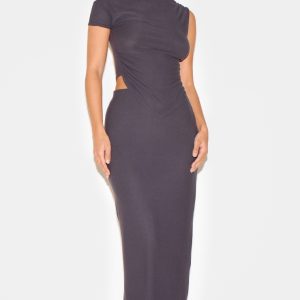 Charcoal Soft Touch Mid Rise Maxi Skirt