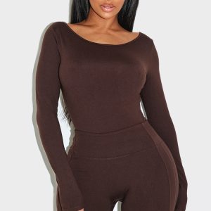 Shape Chocolate Sculpt Boat Neck Long Sleeve Bodysuit