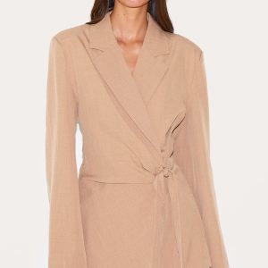 Taupe Tie Front Structured Blazer
