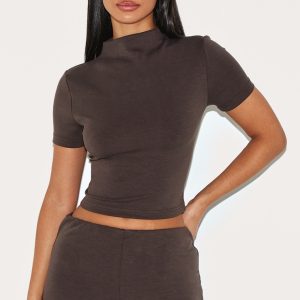 Petite Chocolate Modal Cap Sleeve Crop Top