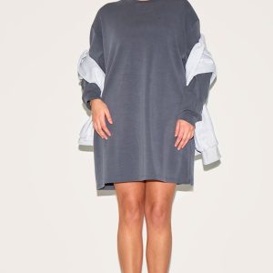 Plus Charcoal Grey Modal Long Sleeve Sweater Dress