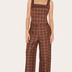 Brown Tailored Woven Check Trousers