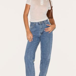 Tall Mid Blue Wash High Waist Straight Leg Jeans