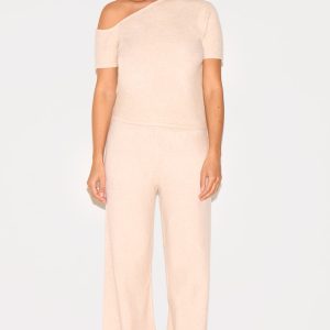 Oatmeal Soft Knit Wide Leg Trousers