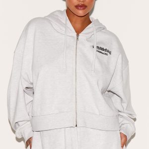 Plus Washed Grey Premium Print Zip Front Hoodie
