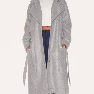 Grey Oversized Wool Look Trench Coat