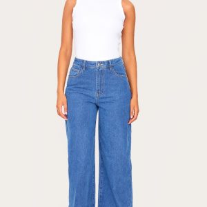 Tall Mid Blue Wash Dipped Back Waistband Boyfriend Jeans