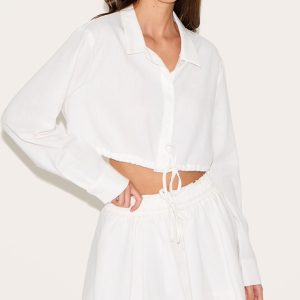White Drawstring Puff Ball Skirt