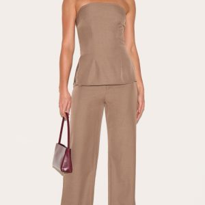 Tall Mushroom Mid Rise Tailored Wide Leg Trousers