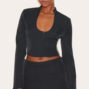 Black Plunge Scoop Neck Shirt