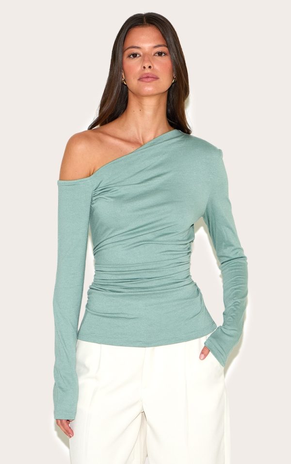 4c4136bf52acb741af2a4739a17ded7c300b2c77_CNM3780_1_olive_soft_cotton_asymmetric_ruched_long_sleeve_top-1