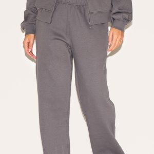 Charcoal Washed Weekend Applique Thin Waistband Cuffed Joggers