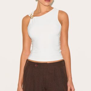 Cream Double Layer Slinky Trim Detail Long Vest Top