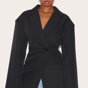 Black Tailored Cinched Waist Blazer
