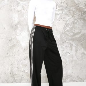 Tall Black Tricot Side Stripe Wide Leg Joggers