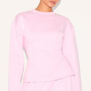 Petite Baby Pink Long Sleeve Waist Cinched Sweatshirt