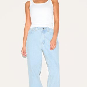 PRETTYLITTLETHING Petite Light Blue High Waist Straight Leg Jeans