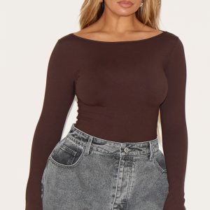 Shape Chocolate Sculpt Boat Neck Flare Sleeve Bodysuit