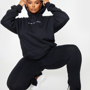 PRETTYLITTLETHING Plus Black Embroidered Hoodie