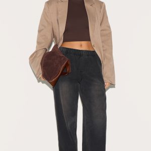 Washed Black Elasticated Waistband Wide Leg Jeans