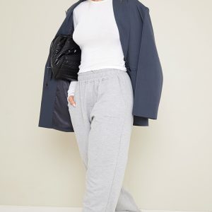 PLT Grey Marl Embroidered Wide Leg Joggers