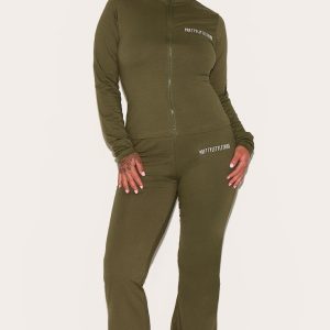 PRETTYLITTLETHING Plus Khaki Jersey Skinny Flared Trousers