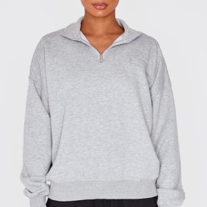 Ash Grey Oversized Quarter Zip Sweat Top