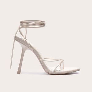 PLT Label Stone Strappy Tie Thong Heels