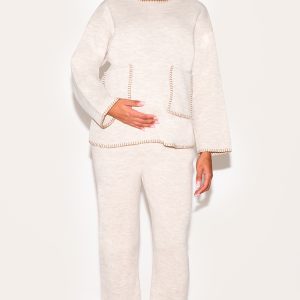 Maternity Oatmeal Knitted Straight Leg Trousers