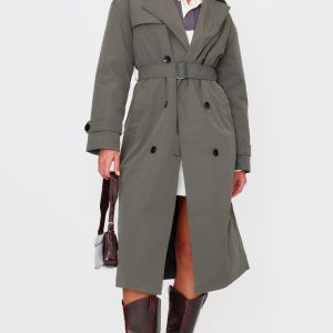 Khaki Woven Quilted Lining Trench Coat