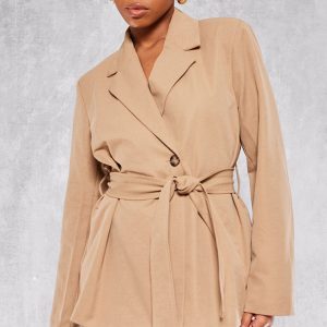 Sand Wide Belted Waist Blazer