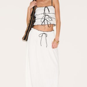 White Cheesecloth Contrast Maxi Skirt