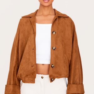 Tan Oversized Batwing Faux Suede Jacket