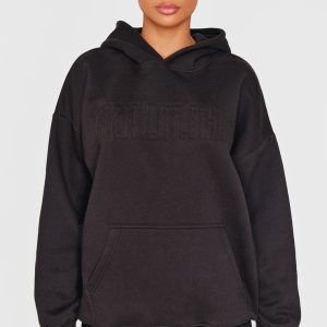 PRETTYLITTLETHING Black Applique Oversized Hoodie