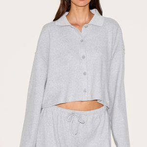 Light Grey Brushed Rib Button Up Shirt