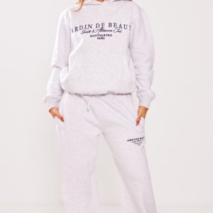 Petite Ash Grey Slogan Detail Oversized Joggers