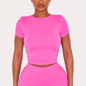 Shape Neon Pink Stretch Seamless Short Sleeve Longline Top