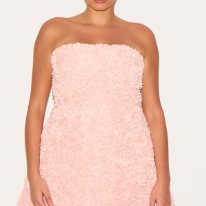 Plus Baby Pink Floral Textured Bandeau Mini Dress