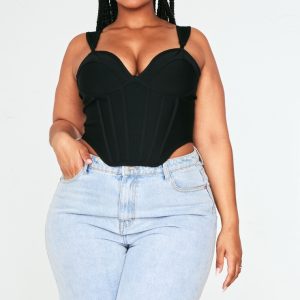 Plus Black Bandage Dip Hem Bust Cup Corset