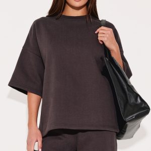Charcoal Premium Oversized Boxy Short Sleeve Sweatshirt