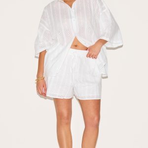 Plus White Broderie Floaty Shorts
