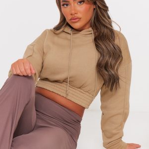 Mocha Cropped Elasticated Hem Hoodie