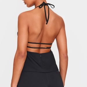 Black Tailored Woven Open Back Long Line Top