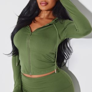 Shape Khaki Sculpted Zip Through Hoodie