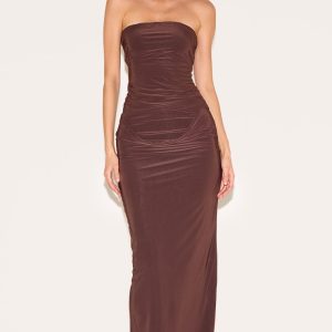 Deep Chocolate Double Layer Slinky Maxi Skirt