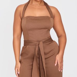 Plus Brown Scarf Detail Corset